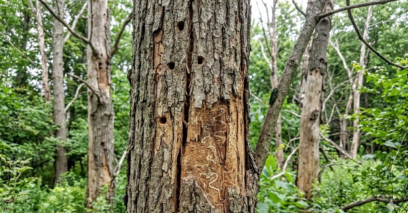 Emerald ash borer damage on an ash tree in Southeast Michigan