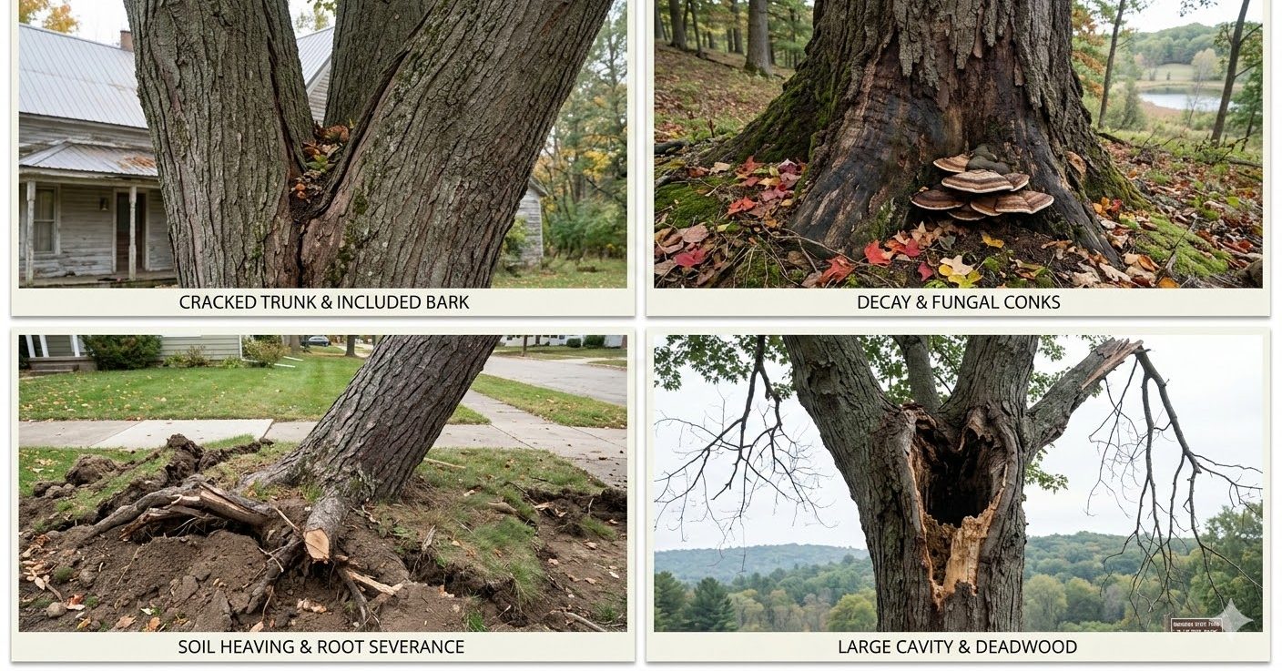 Tree structural damage signs in Michigan